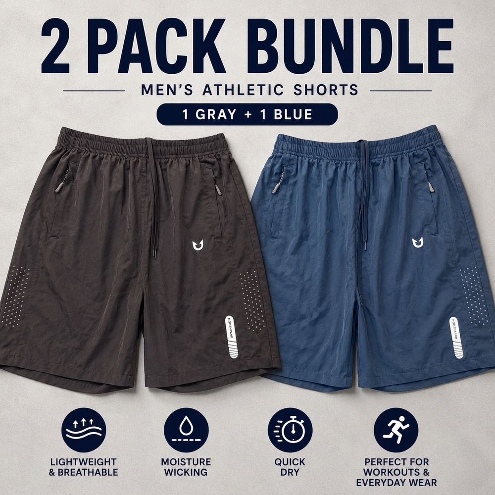 Northyard Mens 2 lot Athletic Shorts Gray Blue XL Quick Dry Gym Running 7 Inseam